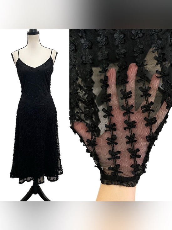 Betsey Johnson Dresses & Skirts - Vintage Betsey Johnson Sheer Mesh & Bows Goth Witchy Vamp Slip Dress